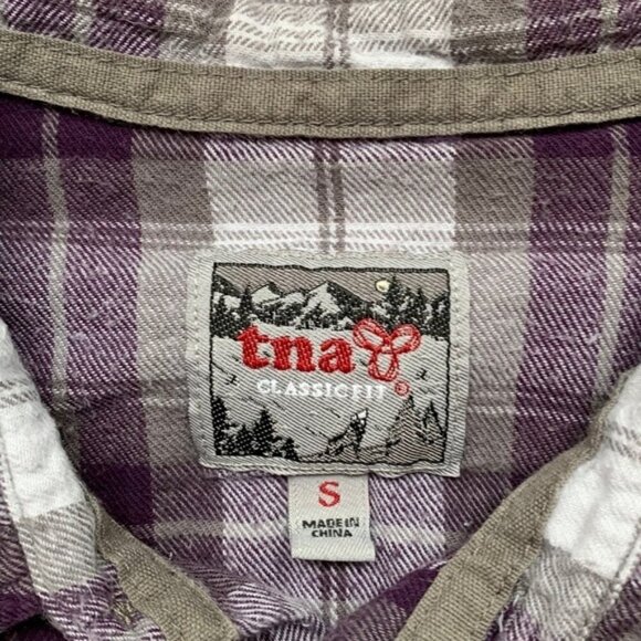 TNA Aritzia Women's Button Down Shirt Plaid Flannel Shirt Classic Purple Size S - Picture 15 of 16